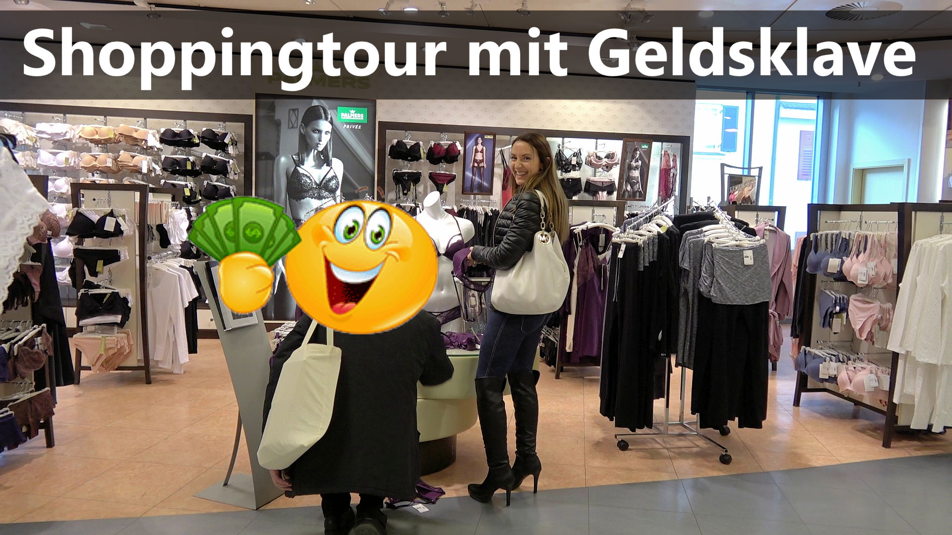 Geldherrin und Geldsklave beim Shopping